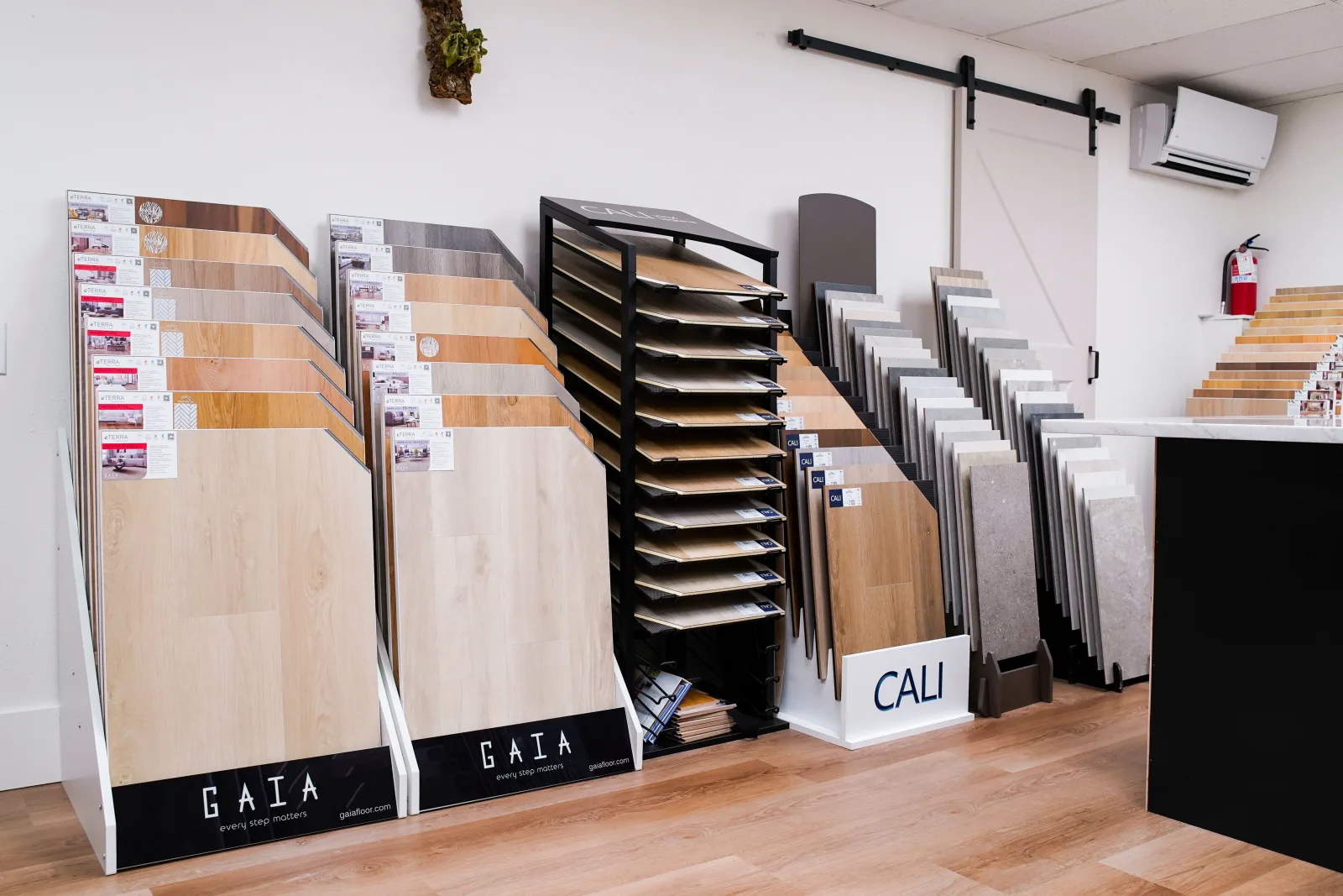 Hardwood and flooring samples at the Living By Design showroom in Bellingham, WA